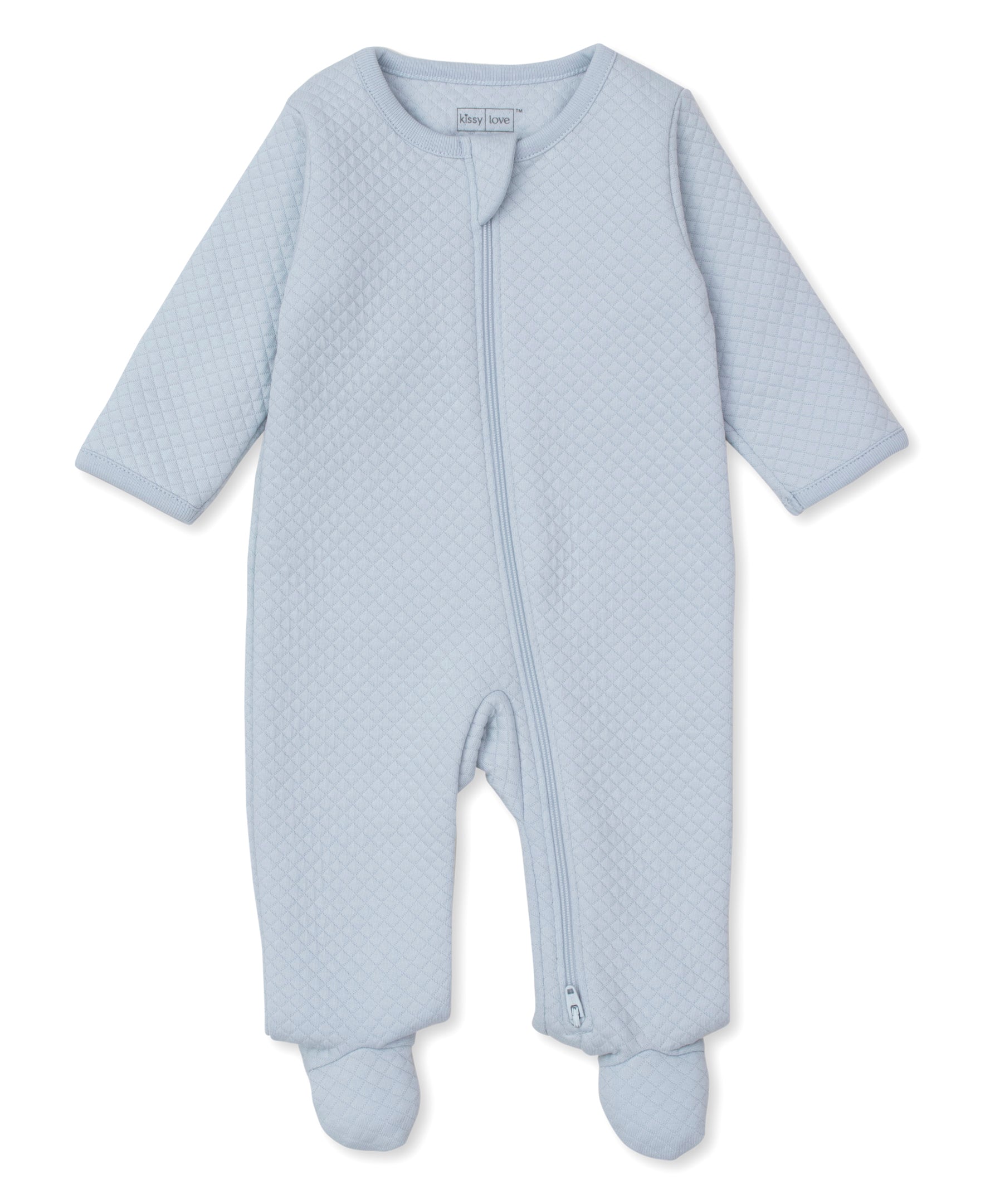 Kissy Love Light Blue Jacquard Zip Footie - Kissy Kissy