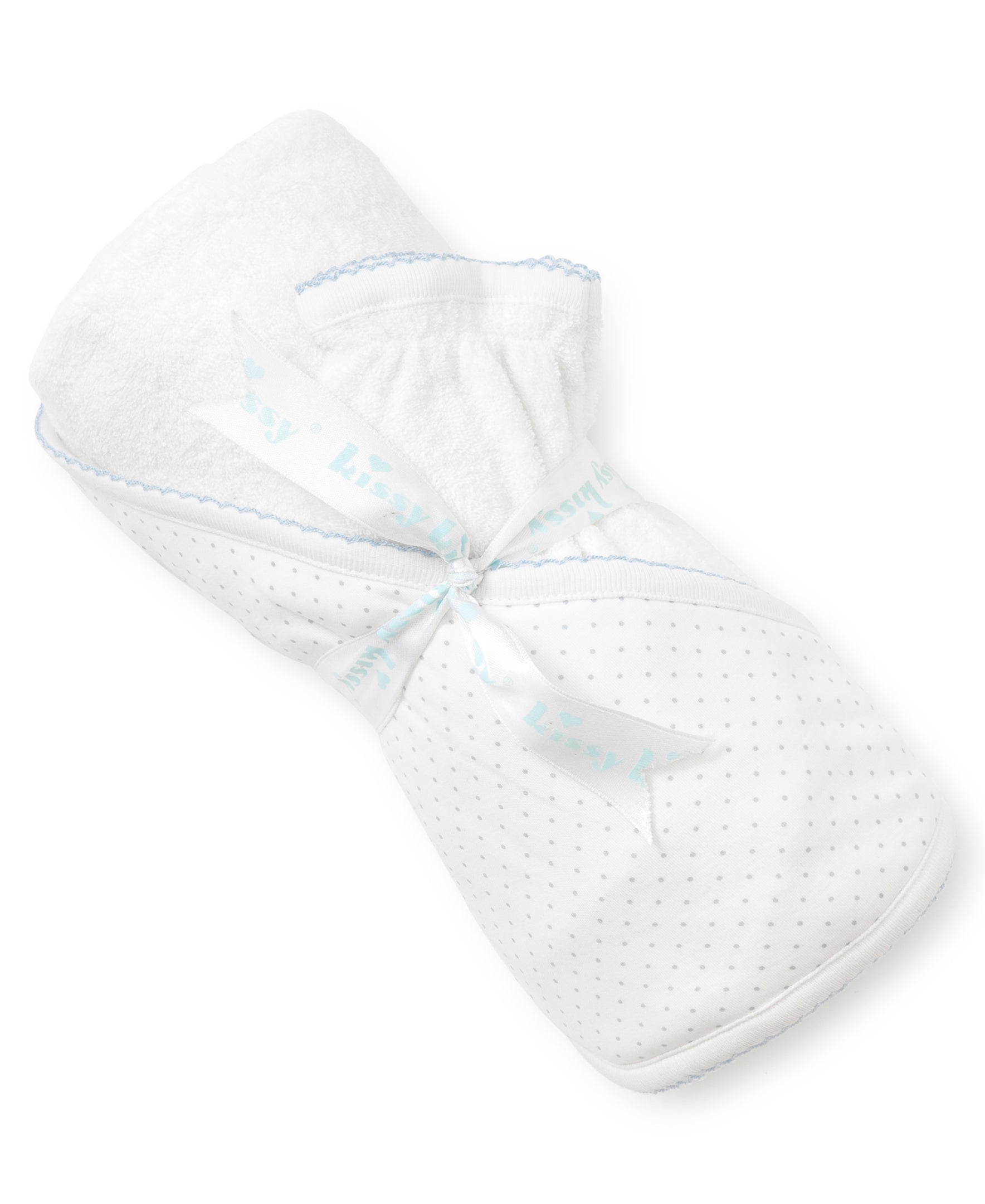 White/Blue New Kissy Dots Hooded Towel & Mitt Set - Kissy Kissy