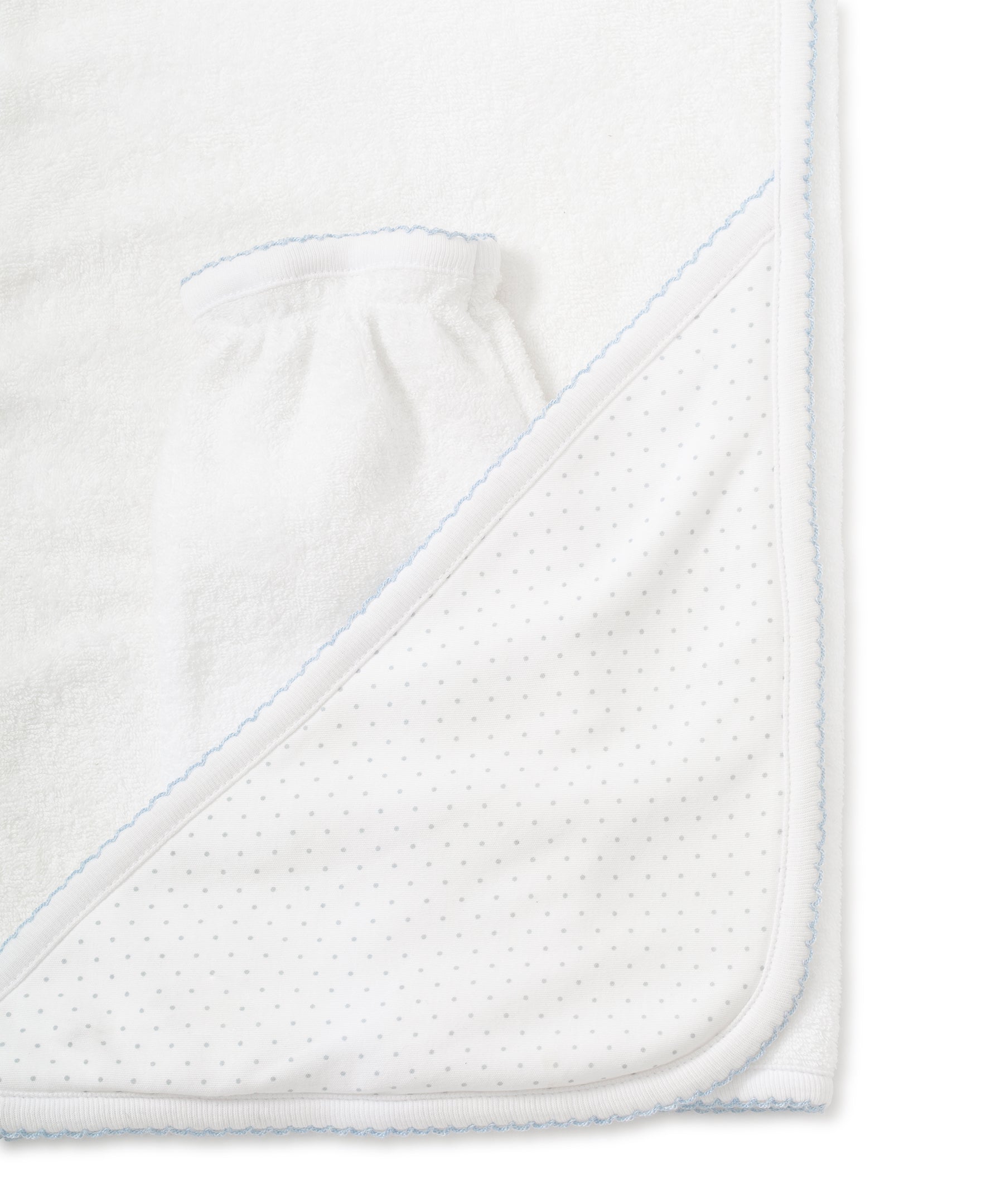 White/Blue New Kissy Dots Hooded Towel & Mitt Set - Kissy Kissy