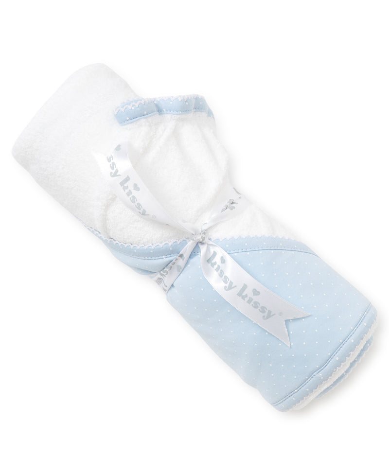 Blue/White New Kissy Dots Hooded Towel & Mitt Set - Kissy Kissy