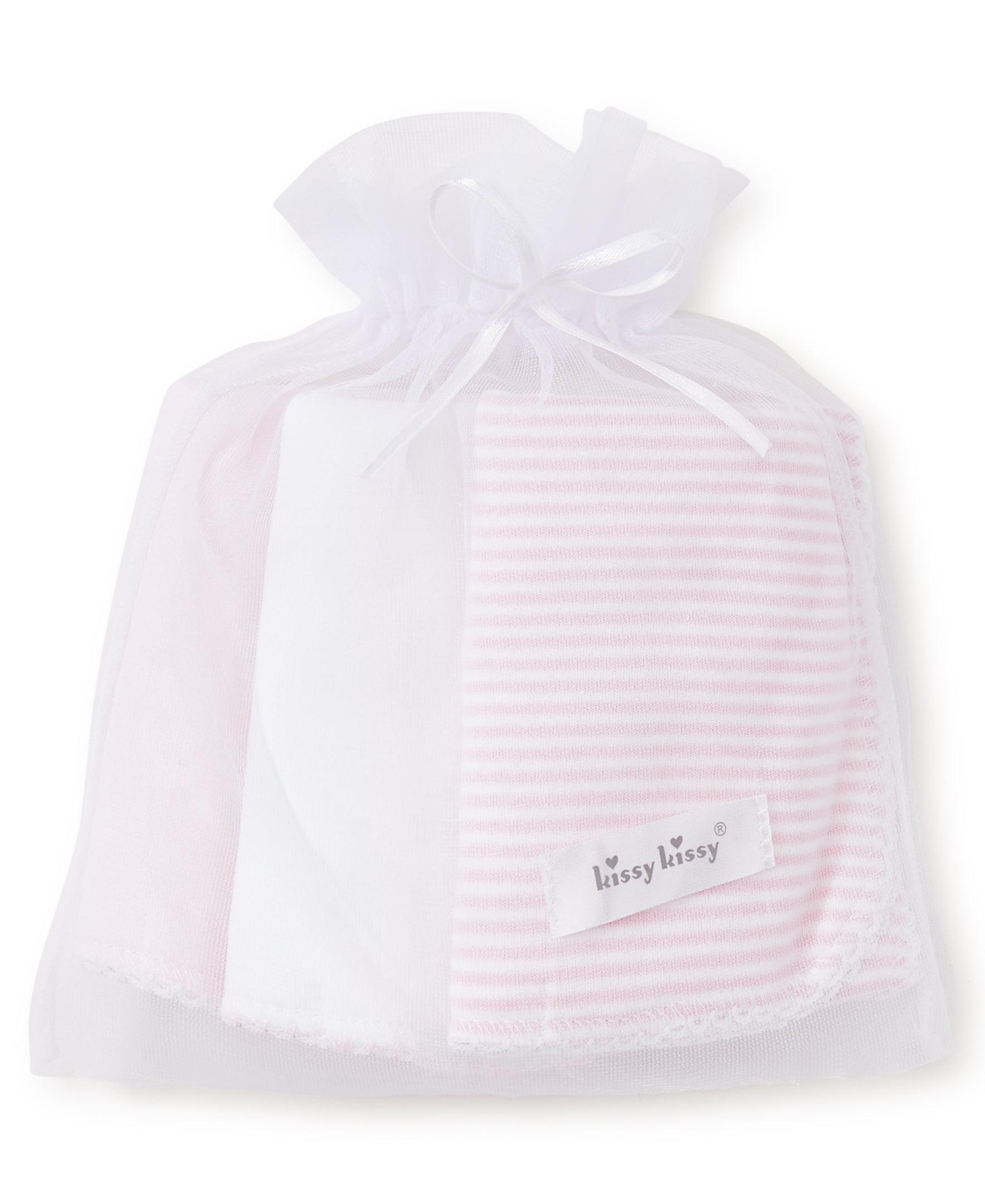 Pink Stripe 3 Pack Burp Set w/ Tulle Bag - Kissy Kissy