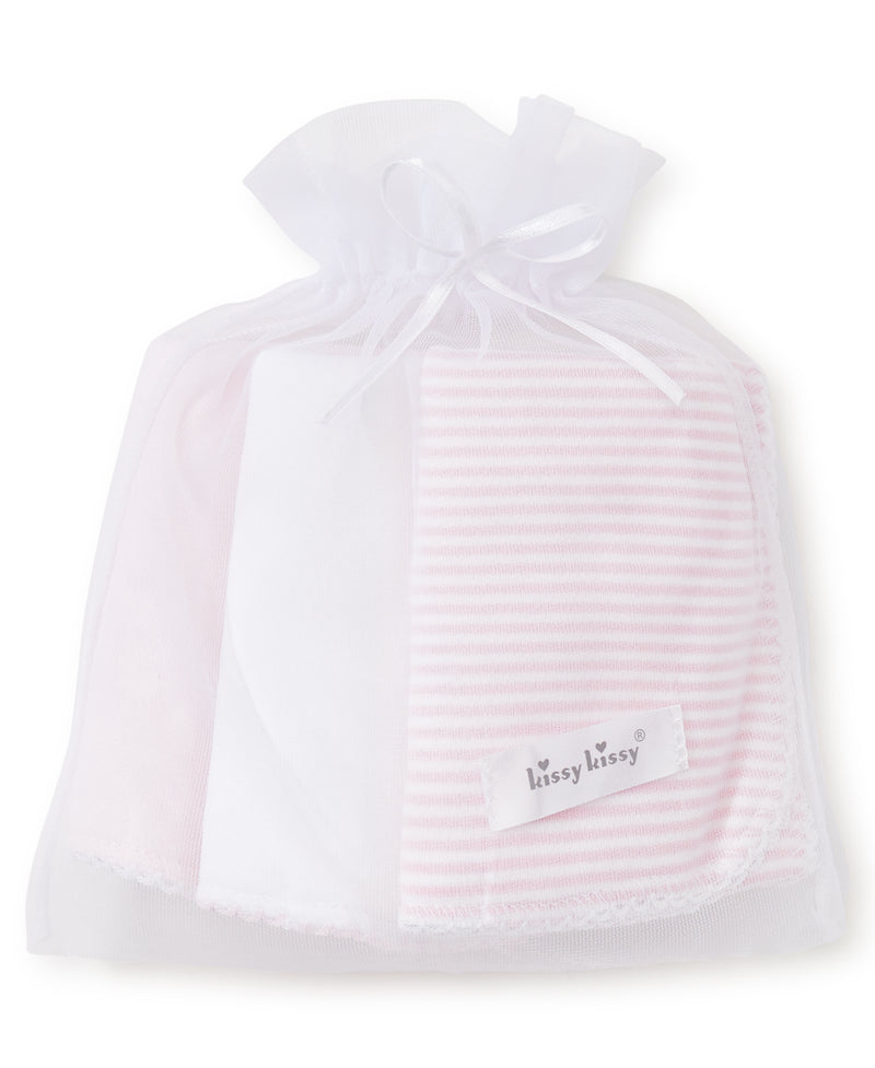 Pink Stripe 3 Pack Burp Set w/ Tulle Bag - Kissy Kissy