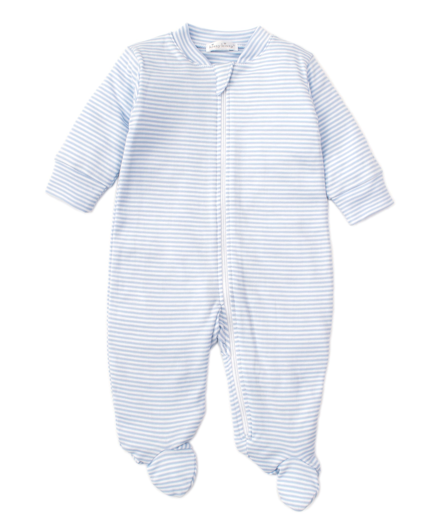 Simple Stripes Blue Pajama Zip Footie - Kissy Kissy