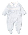 Hand Smocked CLB Charmed Blue Footie with Collar - Kissy Kissy