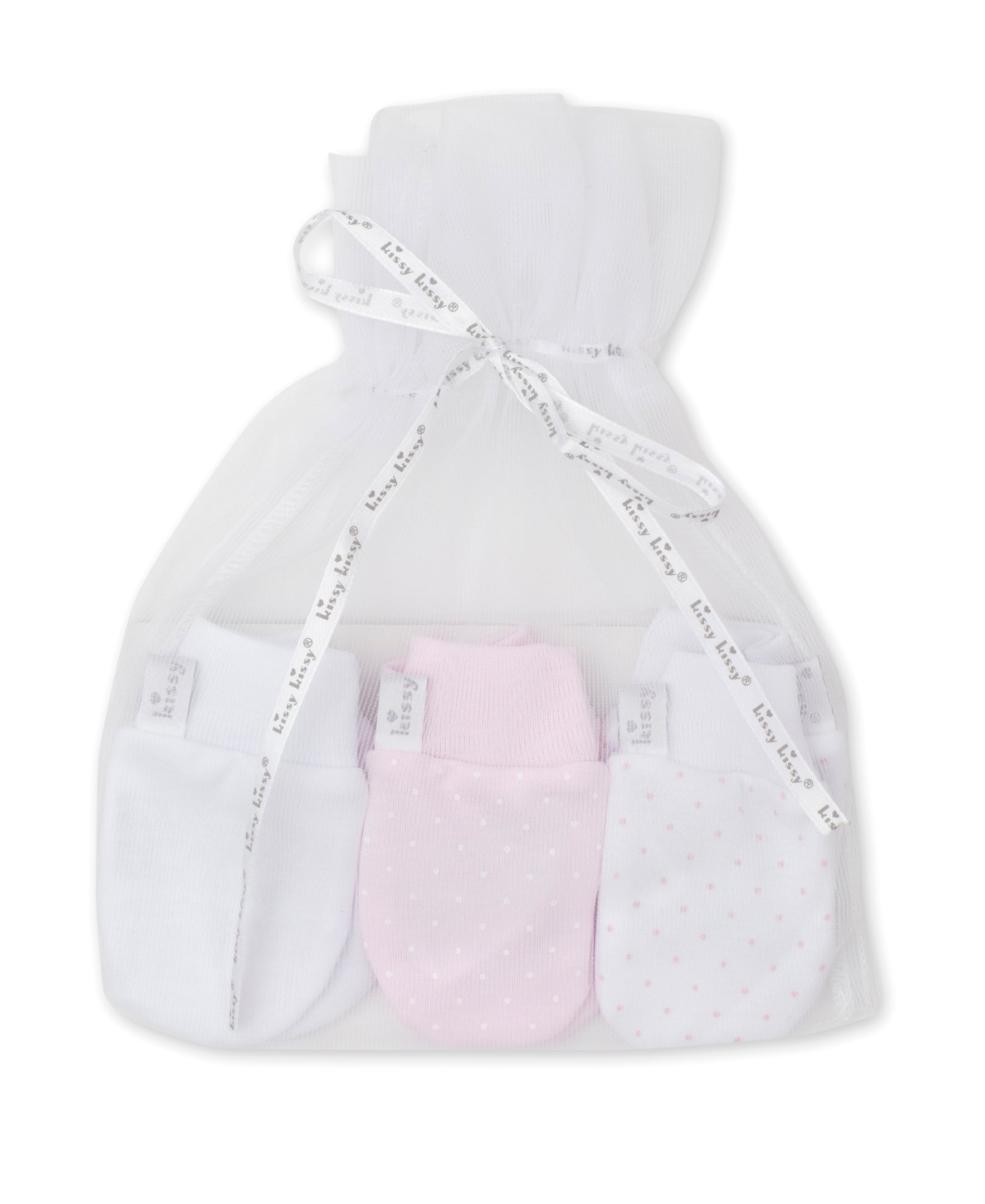 Kissy Dots 3 Pack Pink Mittens Set w/ Tulle Bag - Kissy Kissy