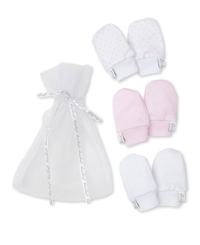 Pink Dot 3 Pack Mitts Set w/ Tulle Bag - Kissy Kissy
