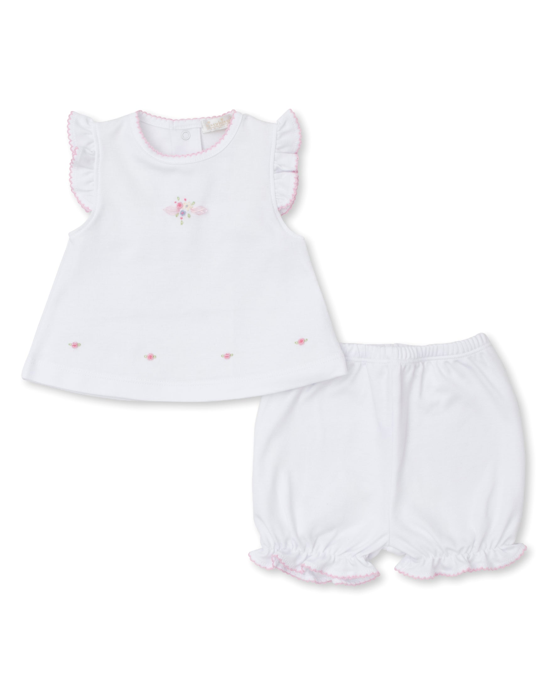 SCE Blooming Sprays White/Pink Hand Emb. Sunsuit Set - Kissy Kissy
