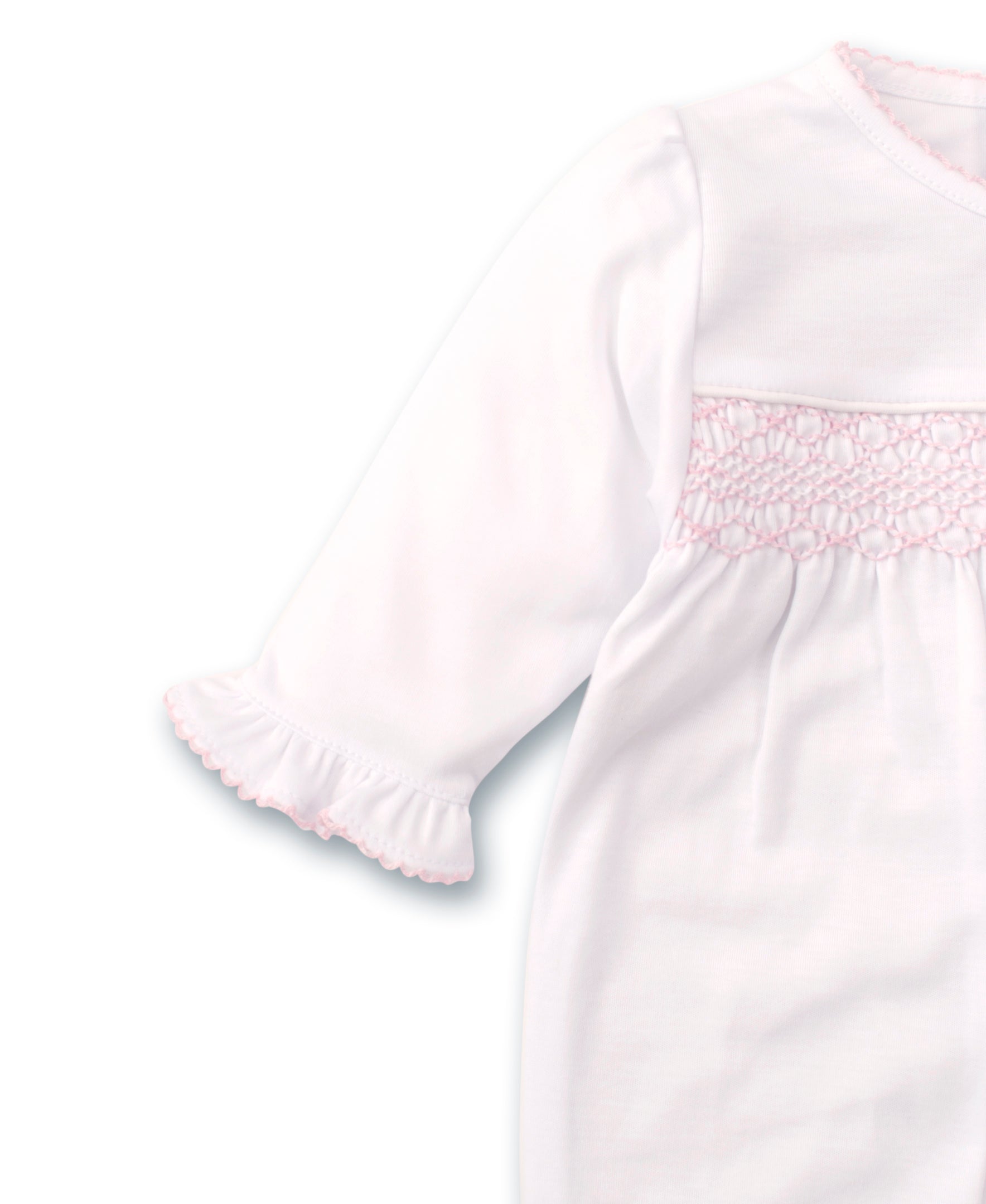 Hand Smocked CLB Charmed White/Pink Footie - Kissy Kissy