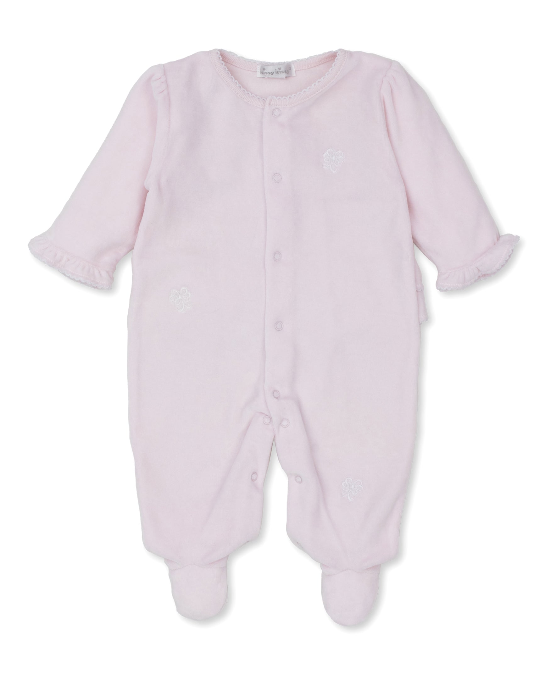 Bows All Around Pink Velour Footie - Kissy Kissy