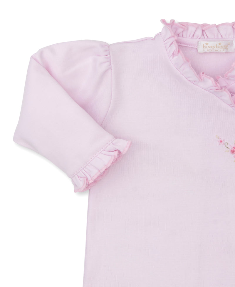 Premier Delicate Blossoms Pink Hand Emb. Footie - Kissy Kissy