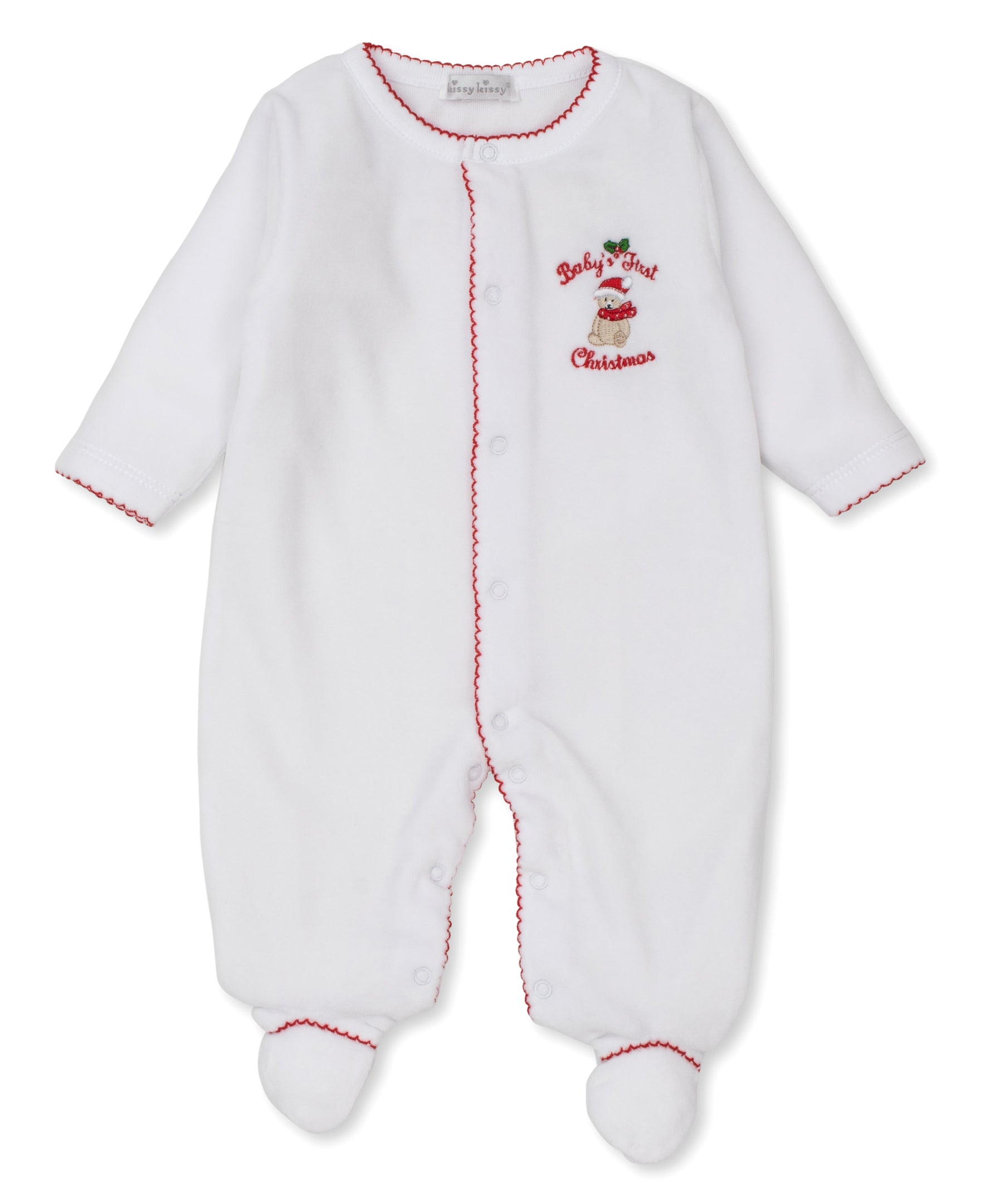 Baby's First Christmas 23 White Velour Footie - Kissy Kissy