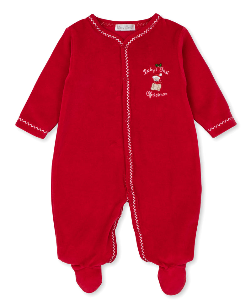Baby's First Christmas 23 Red Velour Footie - Kissy Kissy